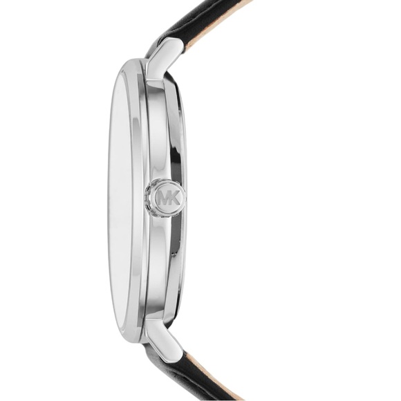 NEW - Michael Kors Aiden Black Leather 3-Hand Watch MK7145 - Picture 2 of 4